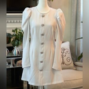 DANIELLE BERNSTEIN White Long Sleeve Dress with Button Detail